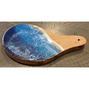 Olive Wood Ocean Themed Spoon Rest 8x4 1/2